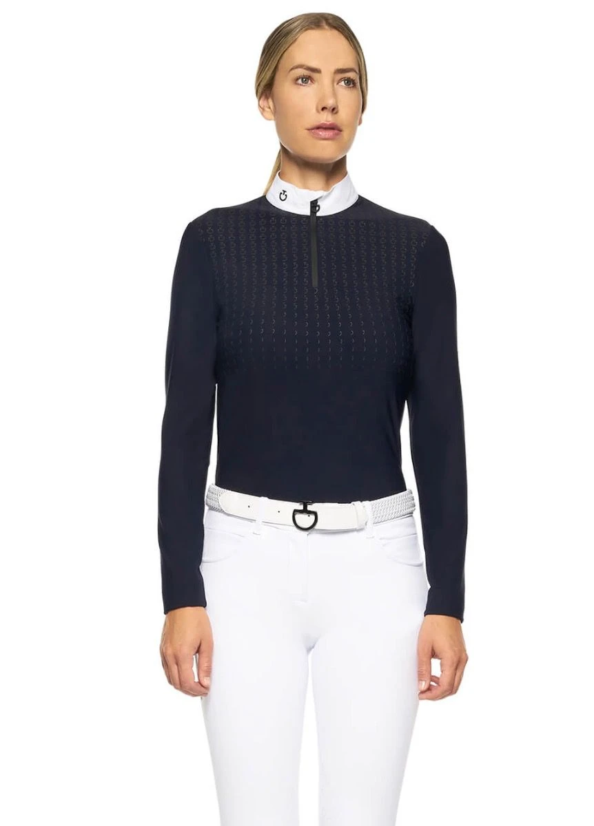 Cavalleria Toscana Long Sleeve Competition Polo Shirt - Navy