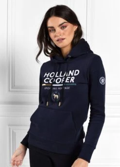 Holland Cooper Tri Colour Crest Hoodie - Ink Navy