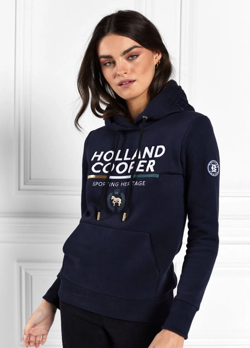 Holland Cooper Tri Colour Crest Hoodie - Ink Navy