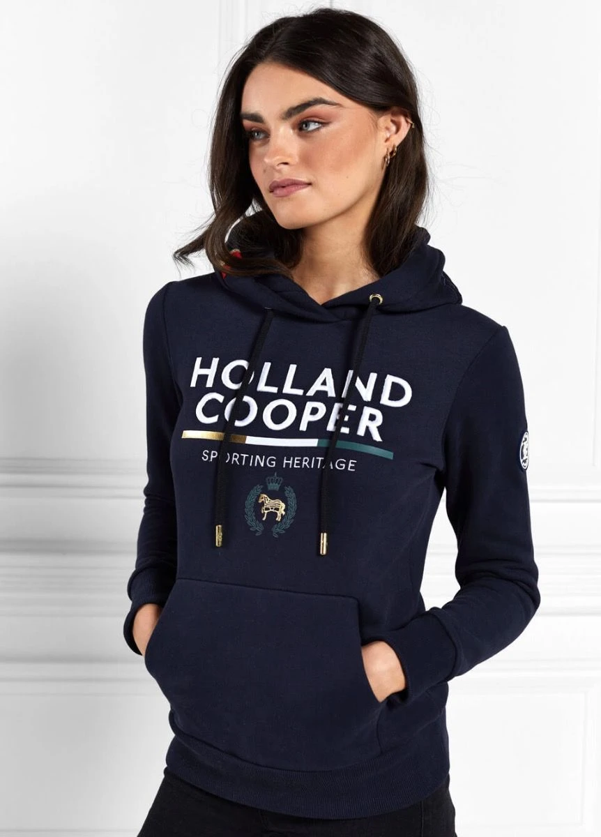 Holland Cooper Tri Colour Crest Hoodie - Ink Navy