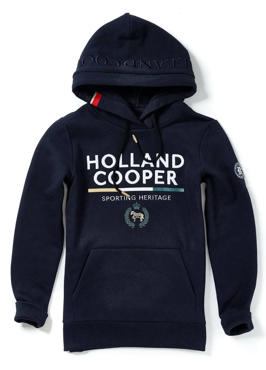 Holland Cooper Tri Colour Crest Hoodie - Ink Navy