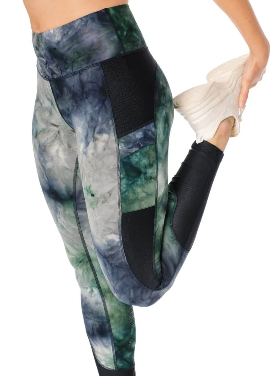 Horseware Silicon Riding Tights - Green/Navy Tie Dye