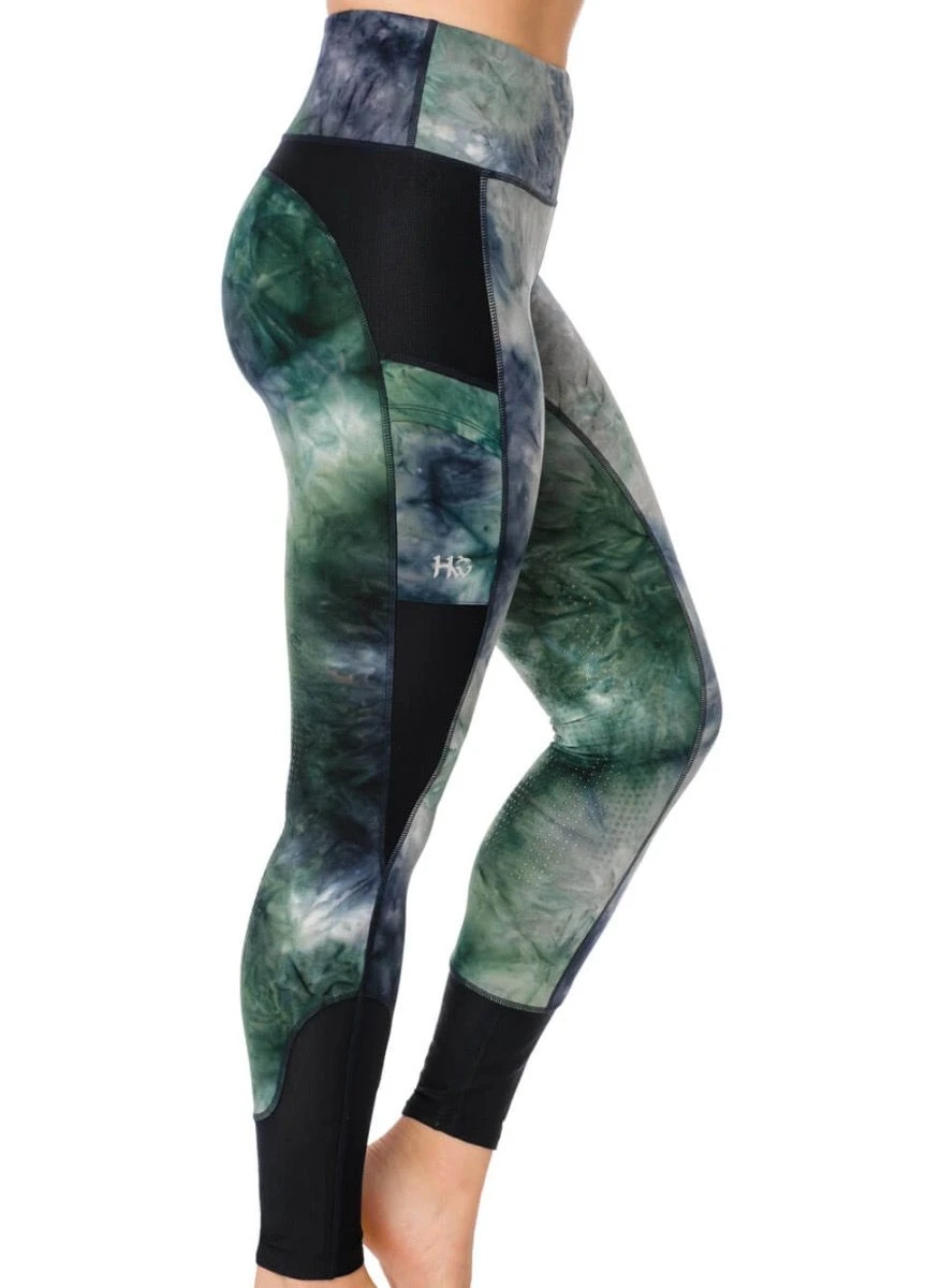 Horseware Silicon Riding Tights - Green/Navy Tie Dye