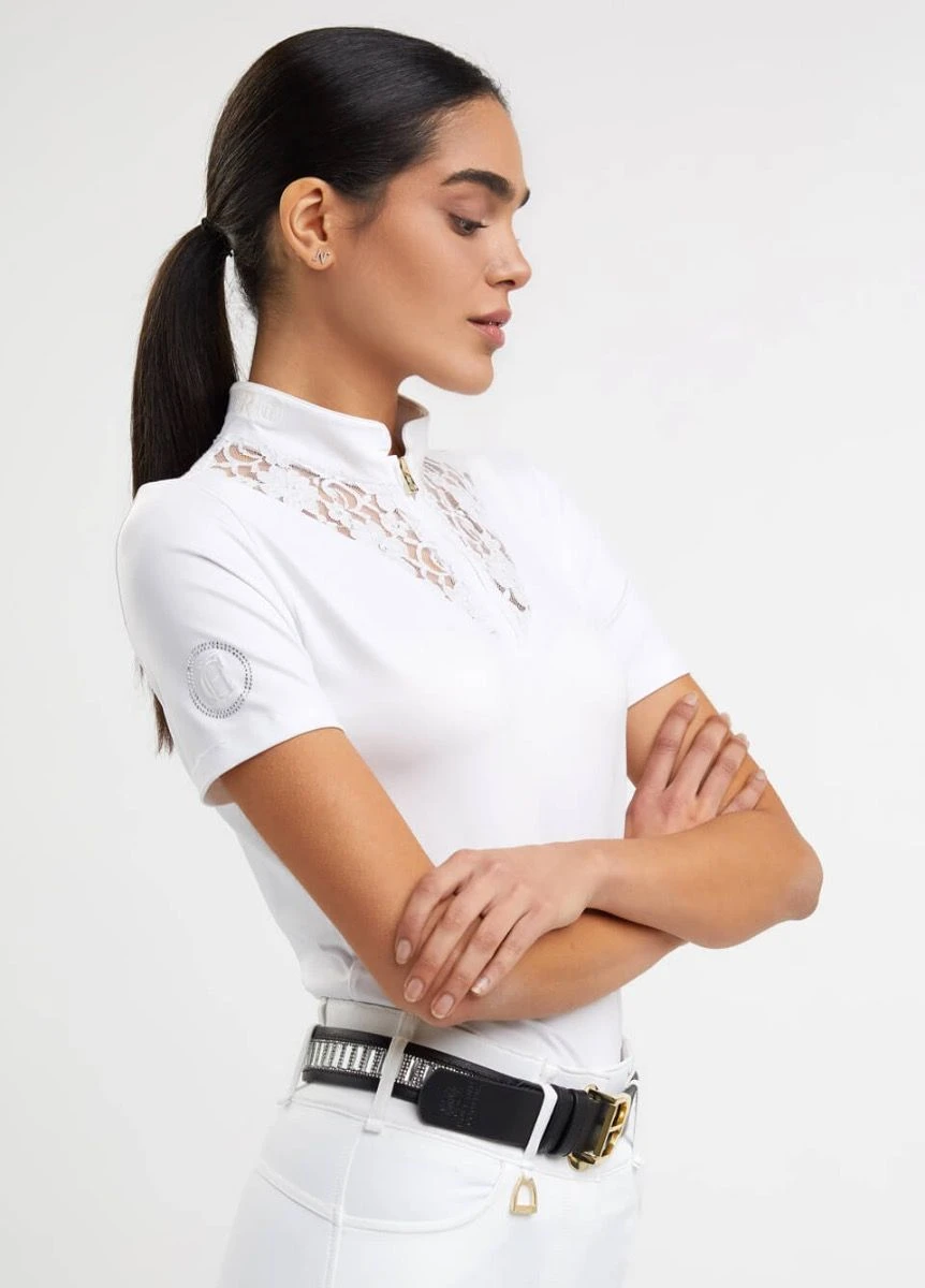 Holland Cooper Equestrian Lace Short Sleeve Base Layer - Ice White